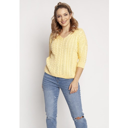 Delikatny Sweterek Zdobiony Warkoczami - Żółty