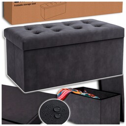 Pufa Skrzynia Tapicerowana Siedzisko z Pojemnikiem Pikowana Ciemnoszara