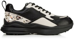 Damskie sneakersy z połyskującą wstawką czarno-beżowe
