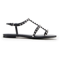 Damskie sandały skórzane z kryształkami czarne