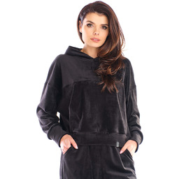 Damska Bluza Typu Kangurka z Weluru - Czarna