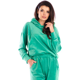 Damska Bluza Typu Kangurka z Weluru - Zielona