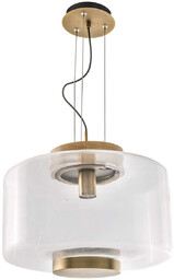 Azzardo Szklana lampa wisząca Sorel okrągła przezroczysta drewno