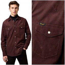 Wrangler WESTERN CORD SHIRT Mahogany bawełniana koszula sztruksowa
