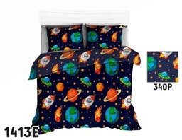 Pościel bawełniana 140x200 1413E granatowa Kosmos Planety Galaktyka