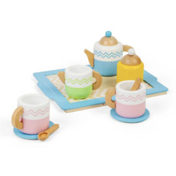 Drewniany zestaw do serwowania herbaty na tacy Kolorowa