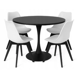 Stół Okrągły Czarny Tulip 80CM 4 Krzesła Skandynawskie