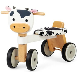 Drewniany rowerek jeździk dla dzieci 4-kołowy Łaciata Krówka