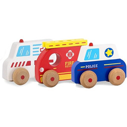 Jamara 460878 drewniana zabawka Kidiwood pojazdy ratunkowe, 4-częściowe