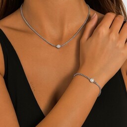 Komplet srebrny damski z kryształkiem stal jubilerska