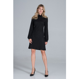 Dzianinowa Sukienka z Golfem - Czarna