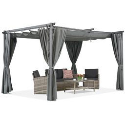Antracytowa pergola tarasowa z zasłonami La Palma 4x4