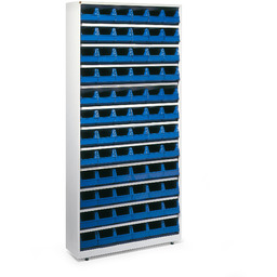 Regał z pojemnikami, zamknięty stelaż, 72 niebieskie pojemniki,