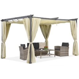 Beżowa pergola tarasowa z zasłonami La Palma 4x4
