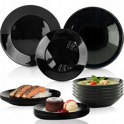 Serwis Obiadowy Czarny Zestaw Kpl Talerzy 36 El