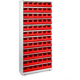 Regał z pojemnikami, 72 czerwone pojemniki, 2000x950x250 mm