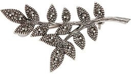 Broszka srebrna z markazytami - liść - Markazyty