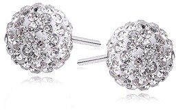 Kolczyki kulki białe kryształki Swarovski 8mm shamballa discoball