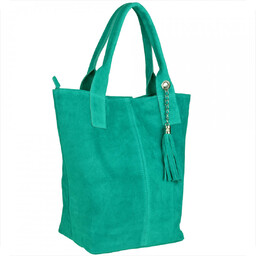 Torba worek zamszowa turkusowa z podszewką i zamkiem