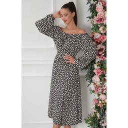 Sukienka midi długi rękaw w kwiatuszki czarna Ambery