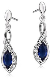 Eleganckie rodowane podłużne srebrne kolczyki szafir cyrkonie srebro