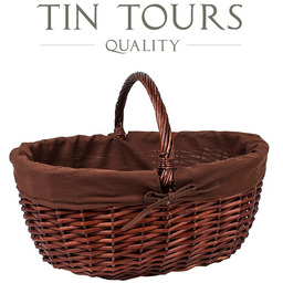 BRĄZOWY KOSZYK WIKLINOWY Z MATERIAŁEM 48x34x21/34 cm