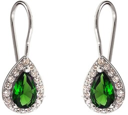 Wiszące rodowane srebrne kolczyki krople łezki szmaragd cyrkonie