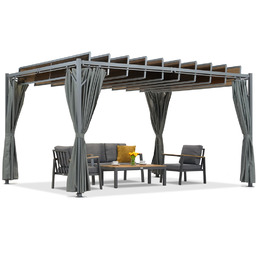 Antracytowa pergola tarasowa Paros 3x4m z zasłonami Garden