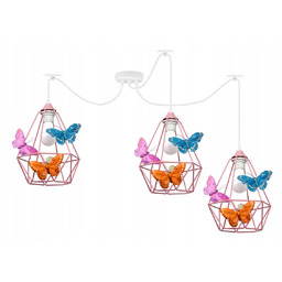 Lampa wisząca sufitowa żyrandol pająk Motylek 3 różowa