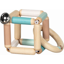 Elastyczna drewniana grzechotka z dzwoneczkiem niebieska bryła Goki