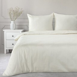 Pościel satynowa 160x200 Vera kremowa prążki adamaszkowa