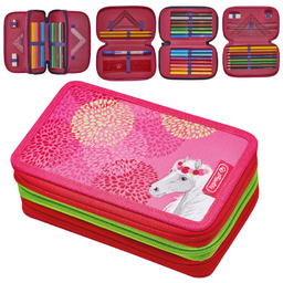 Piórnik z wyposażeniem trzykomorowy dla dziewczynki, Herlitz, konie,