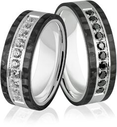 Obrączki srebrne z karbonem - włóknem węglowym