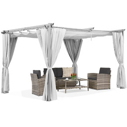 Biała pergola tarasowa La Palma 3x4m z zasłonami