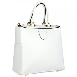 Elegancka torebka skórzana kuferek biała Borse in Pelle