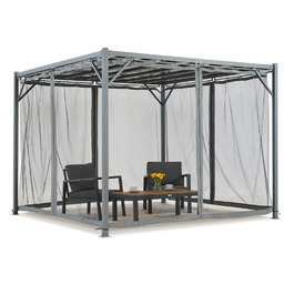 Antracytowa pergola tarasowa Paros 3x3m z moskitierą Garden