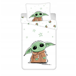 Pościel bawełniana 140x200 Star Wars Baby Yoda biała