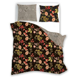 Pościel bawełniana 220x200 Flovery kwiaty czarna beżowa kolorowa