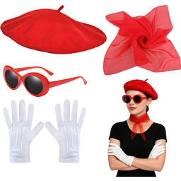 GWAWG Zestaw 4 francuskich kobiet, czerwony beret, szalik,