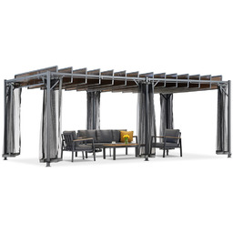 Antracytowa pergola tarasowa Paros 3x6m z moskitierą Garden
