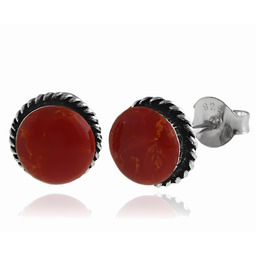 Delikatne okrągłe oksydowane srebrne kolczyki kółka 8mm czerwony