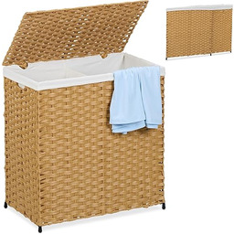 Relaxdays Kosz na pranie z pokrywką, efekt rattanu,