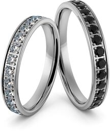 Obrączki srebrne z białymi i czarnymi cyrkoniami -
