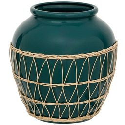 Pakamera Wazon z dolomitu petrol z rattanem 33,5