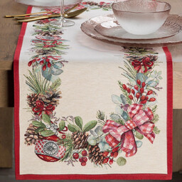 Obrus bożonarodzeniowy gobelinowy beżowo-czerwony OSB-188-1