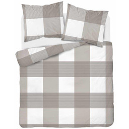 Pościel 200x220 Kratka Szkocka Pasy Beżowa Nude Bawełna