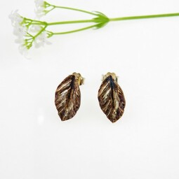 Mini listki brązowe II - kolczyki srebrne