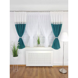 Gotowa Krótka Firana Zestaw Z Zasłonami Zielone
