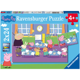 Ravensburger, puzzle, Świnka Peppa i cała klasa, 2x24