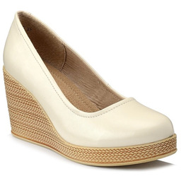 Buty damskie czółenka na koturnie beżowe skórzane Filippo